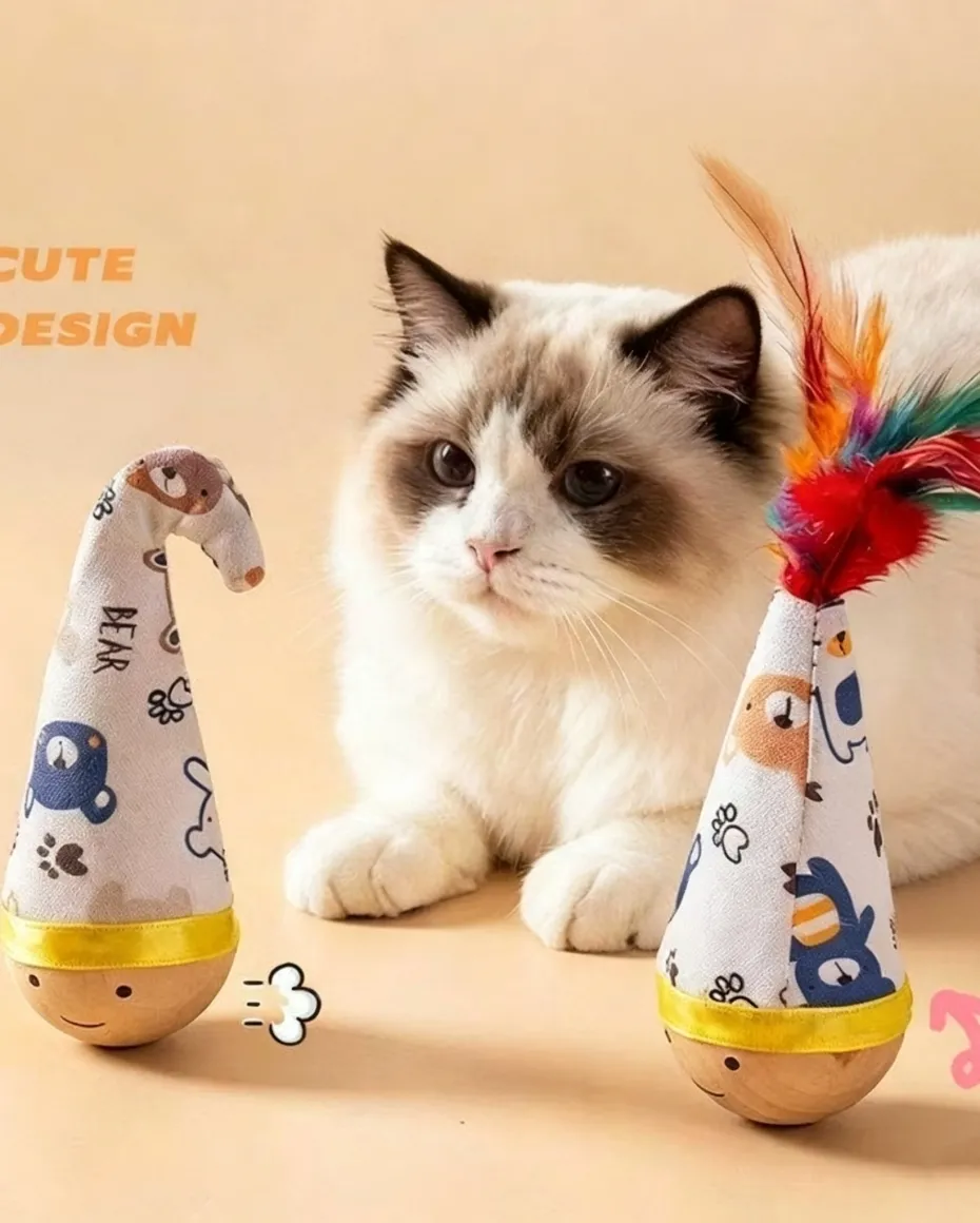 Interactive Cat Tumbler Toy – Burn Energy with Feather & Patting Attachments